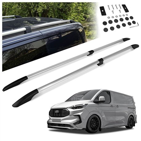 Split roof rails for Ford E-Transit Custom I V710 L1 SWB 2023- Solid Alumi