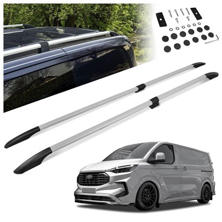 Split roof rails for Ford E-Transit Custom I V710 L1 SWB 2023- Solid Alumi
