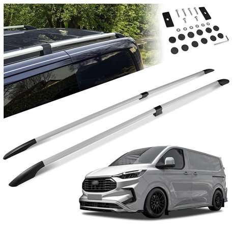 Split roof rails for Ford E-Transit Custom I V710 L2 LWB 2023- Solid Alumi