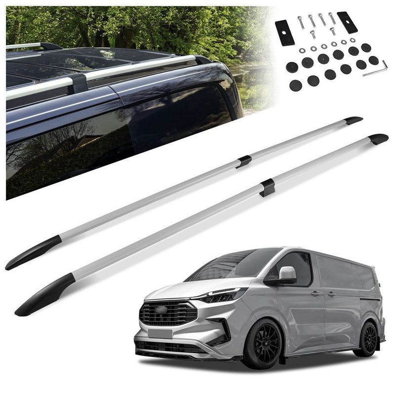Split roof rails for Ford E-Transit Custom I V710 L2 LWB 2023- Solid Alumi