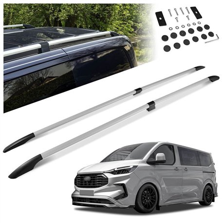 Split roof rails for Ford Tourneo Custom II V710 L2 LWB 2023- Solid Alumin