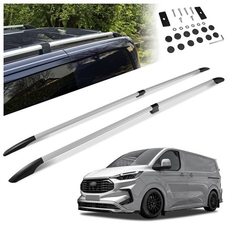 Split roof rails for Ford Transit Custom II V710 L2 LWB 2023- Solid Alumin