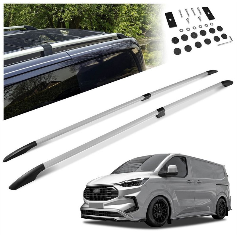 Split roof rails for Ford Transit Custom II V710 L2 LWB 2023- Solid Alumin
