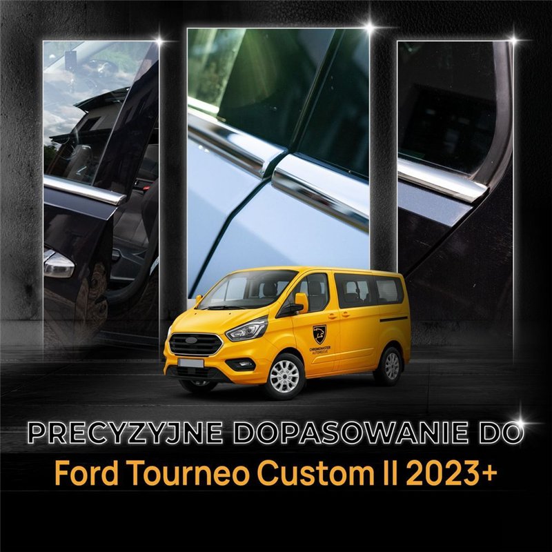 Lower side window trims for Ford Tourneo Custom II V710 2023- Chrome steel