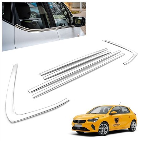 Window trims for Opel Corsa Hatchback F (G2J0 | U) 2019- Chrome steel