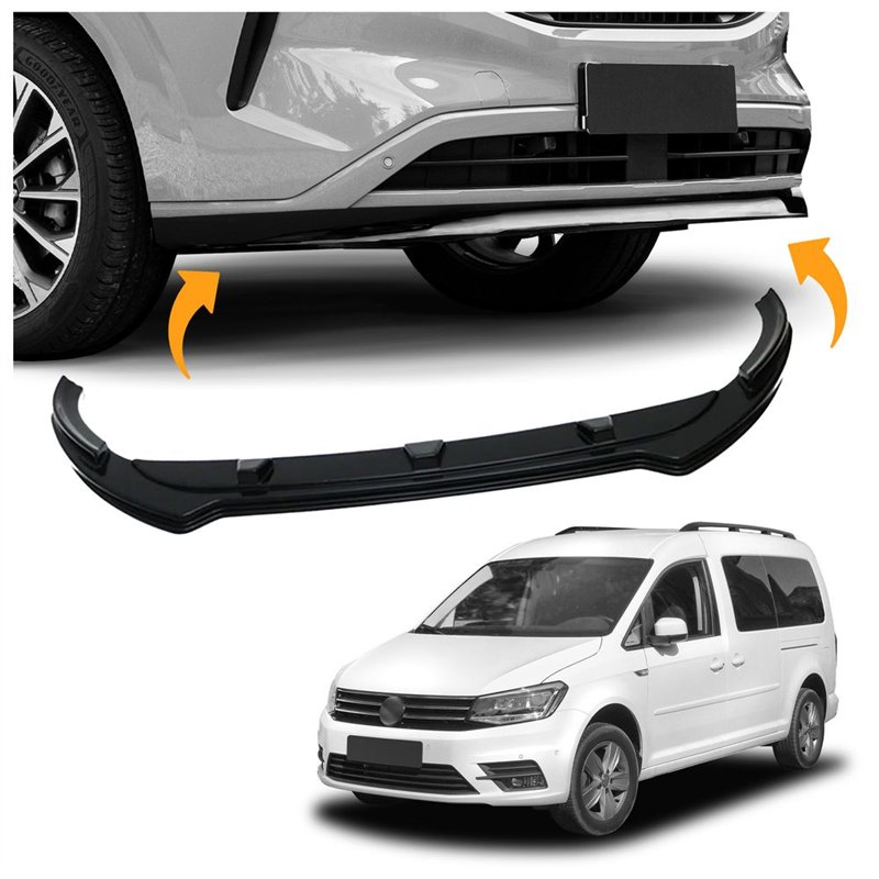 Front splitter for Volkswagen VW Caddy IV (SA | DU) 2015-2020 Black ABS