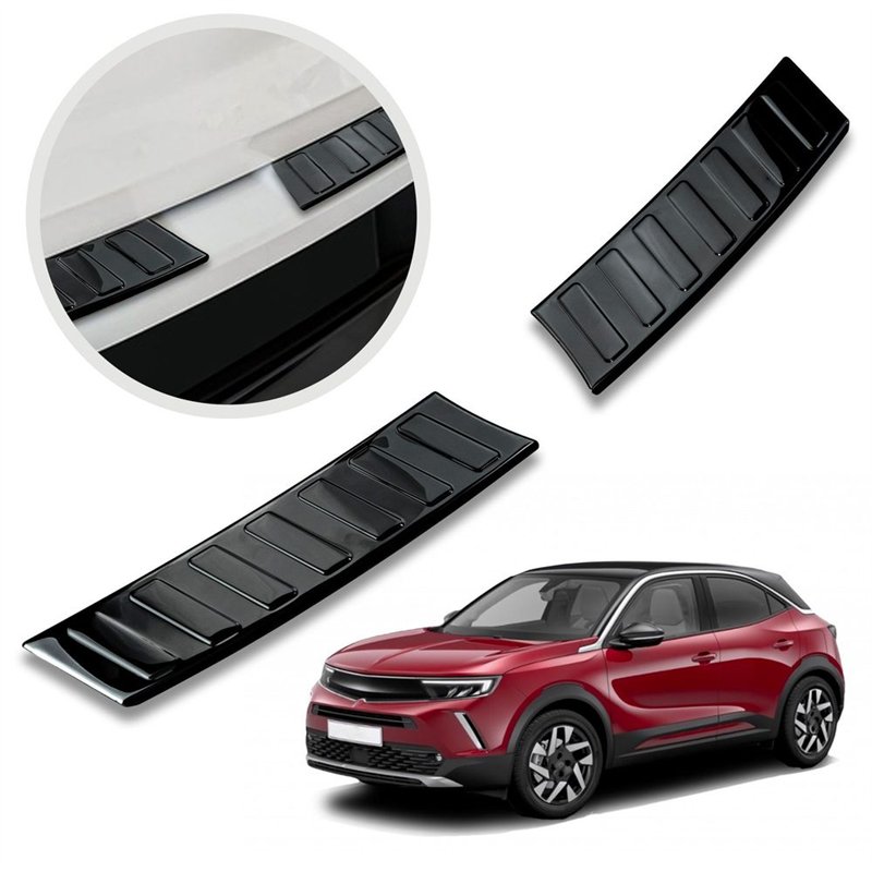 Rear bumper trim for Opel Mokka B (U) 2021- | Black chrome steel Piano