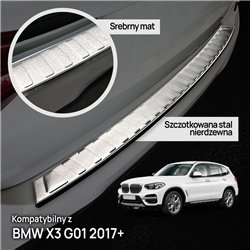 Rear bumper trim for BMW X3 (G01) PRE-FL 2017-2021 | Silver steel Brushed