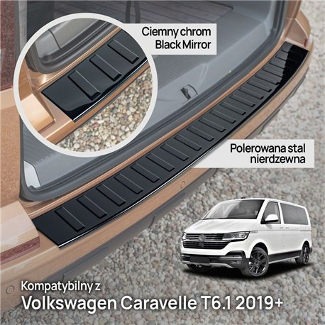Rear bumper trim for Volkswagen VW Caravelle (T6.1) 2019-2023 | steel Piano