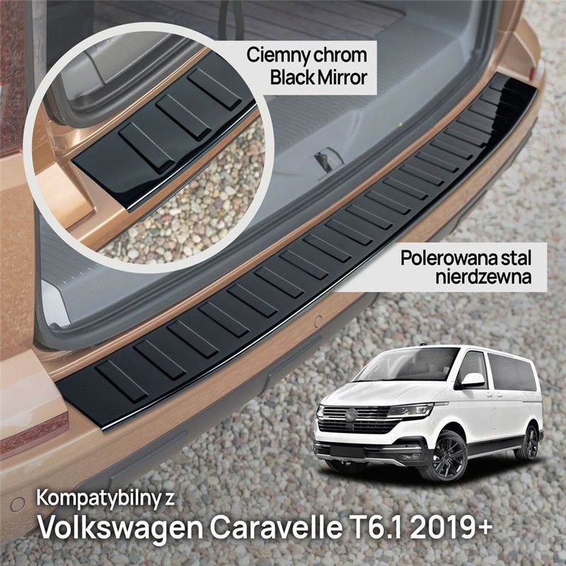 Rear bumper trim for Volkswagen VW Caravelle (T6.1) 2019-2023 | steel Piano