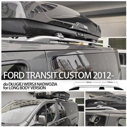 Relingi dachowe do Ford Transit Custom 2012- L2H1 Długi Srebrne