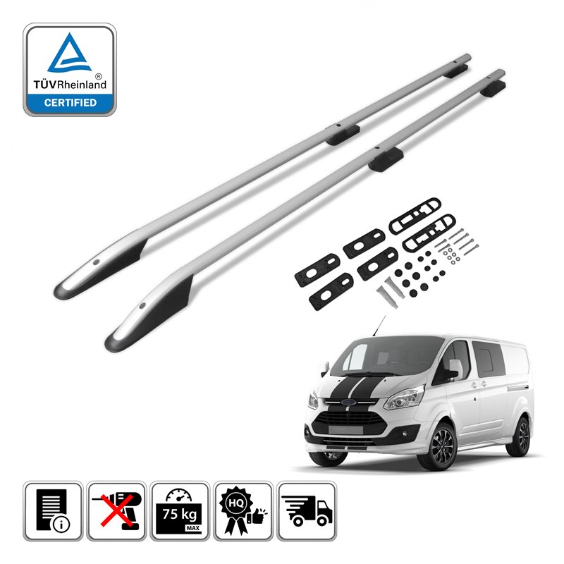 Roof rails for Ford Transit Custom V362 2012-2023 Short L1H1 Silver