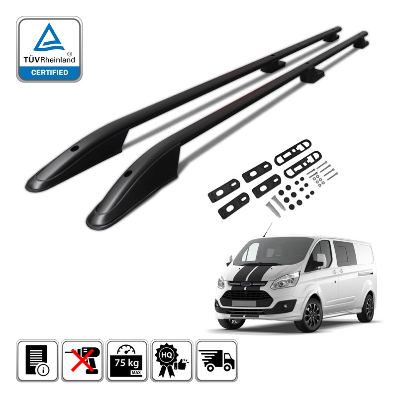 Roof rails for Ford Transit Custom V362 2012-2023 Short L1H1 Black