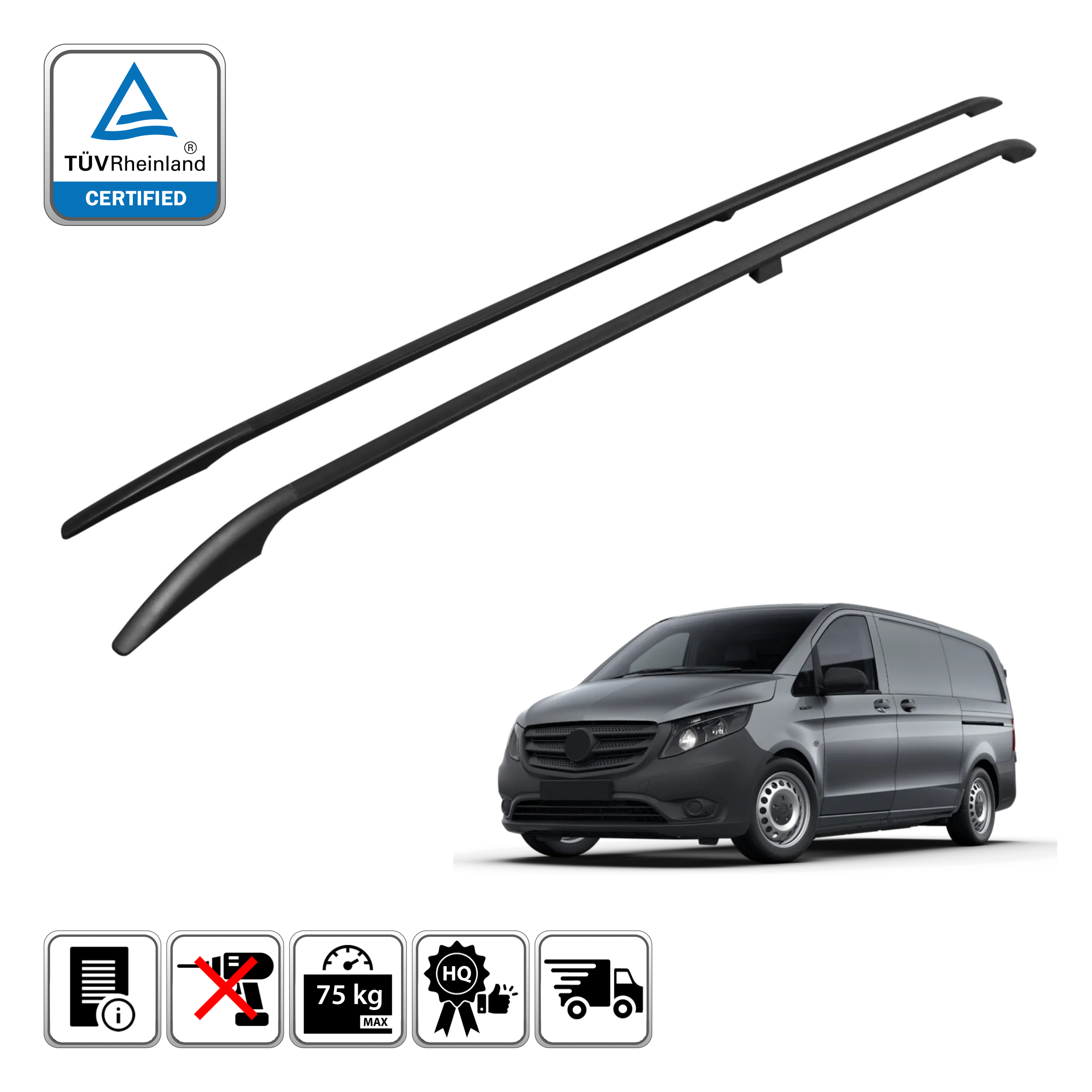 Compatibel met Mercedes Vito (W447) 2014-2024 Relingdrager ACE-1 Dakdrager Bagagedrager ZWART Compatibel met Mercedes Vito (W447) 2014-2024 Relingdrager ACE-1 Dakdrager Bagagedrager ZWART